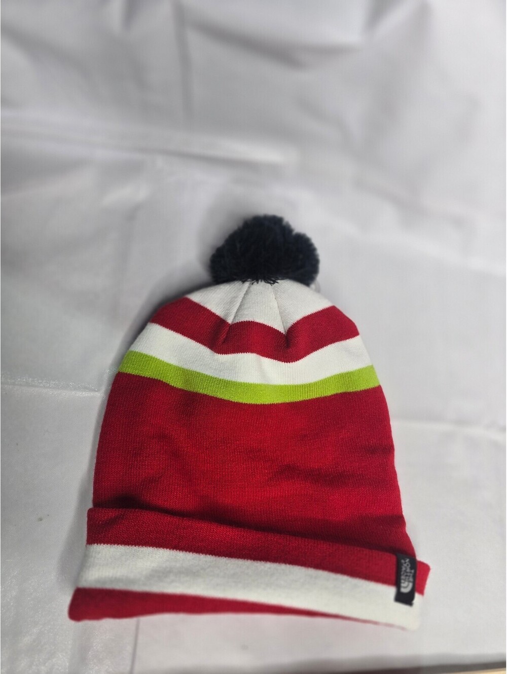 NWT Animal Striped Pom Pom Beanie Hat Red White Green Knit Ski Winter Cap
